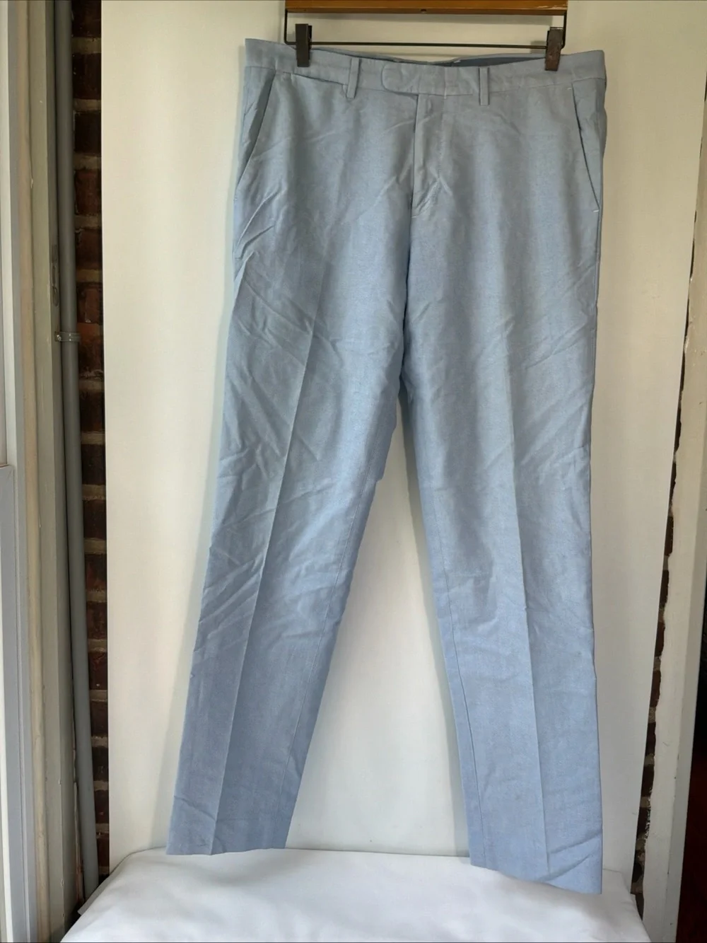 J Crew Bowery Dress Pants Mens Slim Blue Cotton Size 34 X 34